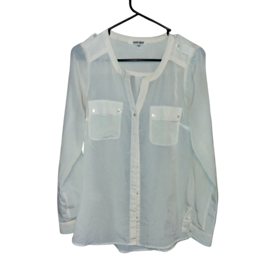 Daniel Rain sheer off white Long Sleeve Blouse, button front, size small